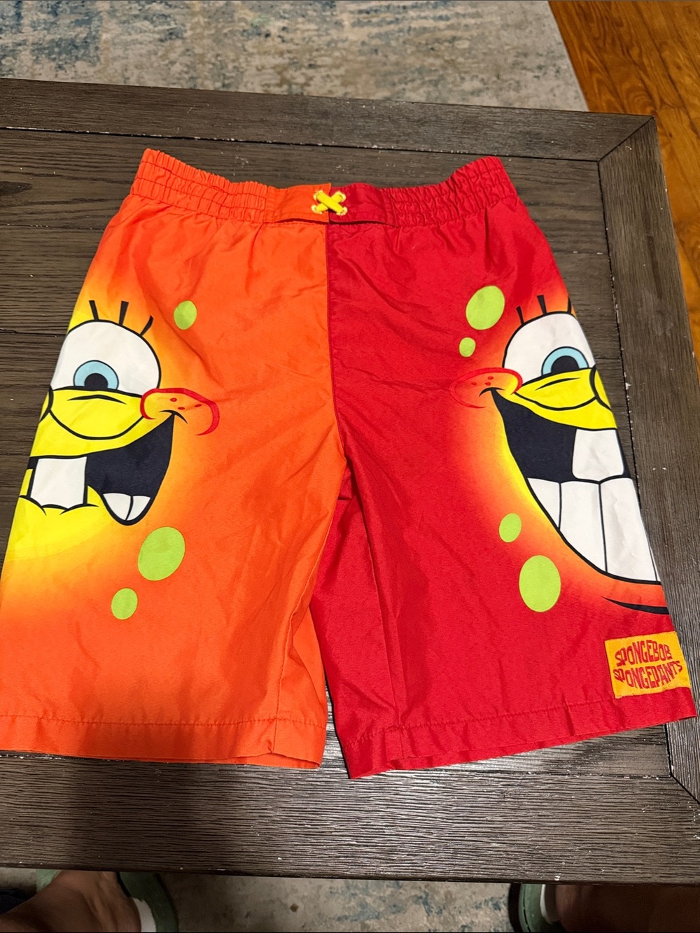 SpongeBob SquarePants Orange & Red Boys' Swim Trunks with Yellow Face Graphic